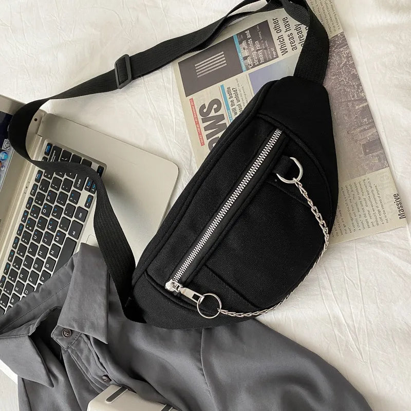 Women Chain Waist Bag Ladies Canvas Fanny Pack Travel Money Phone Chest