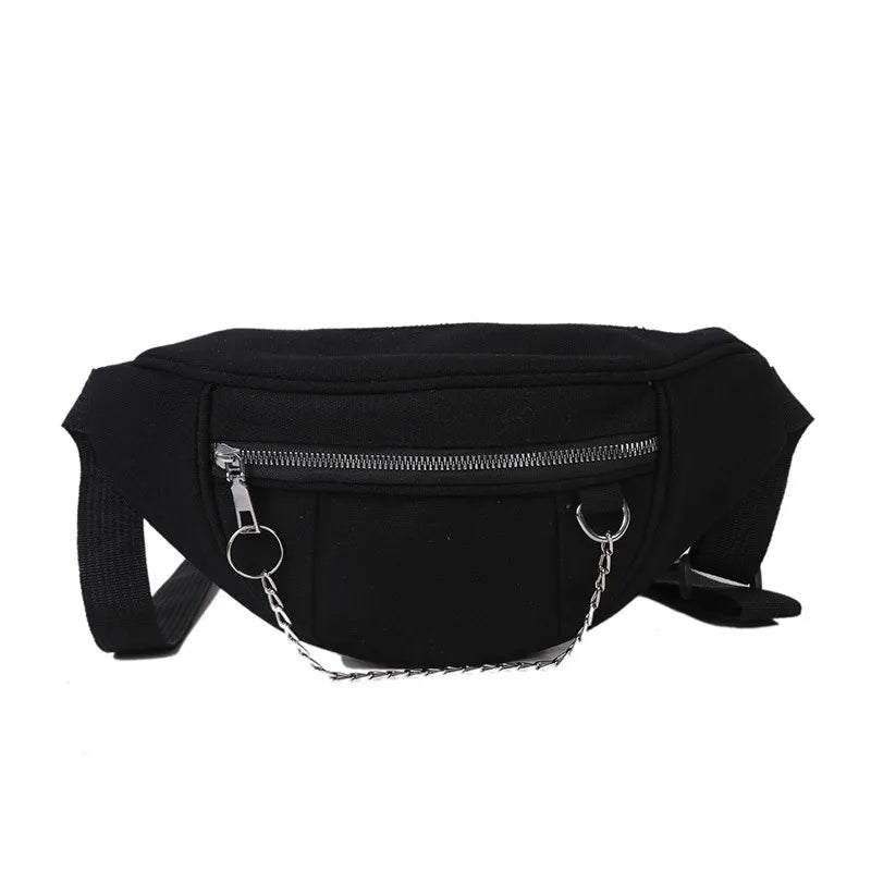Canvas Chain Waist Bag Women Fanny Pack Travel Money Phone Chest Bag