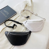 Women Leather Chain Waist Bag Fanny Pack Crossbody Chest Bag