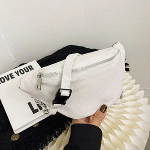 Women Leather Chain Waist Bag Fanny Pack Crossbody Chest Bag