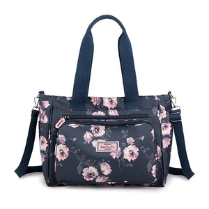 Large Capacity Flower Printed Crossbody Bag Nylon Messenger Tote Handbag