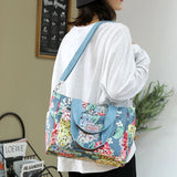 Large Capacity Flower Printed Crossbody Bag Nylon Messenger Tote Handbag