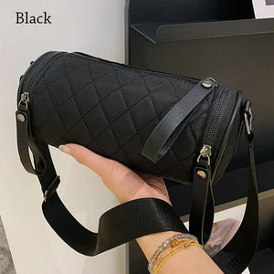 Women Cylinder Pillow Bag Diamond Lattice Shoulder Bag