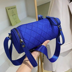 Women Cylinder Pillow Bag Diamond Lattice Shoulder Bag