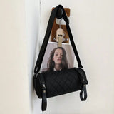 Women Cylinder Pillow Bag Diamond Lattice Shoulder Bag