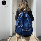 Women Denim All-match Canvas Backpack Lady Vintage Travel Student Bag