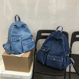 Women Denim All-match Canvas Backpack Lady Vintage Travel Student Bag