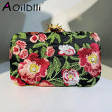 Women Embroidery Flowers Evening Clutch Bags Diamond Banquet Shoulder Bags