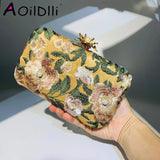 Women Embroidery Flowers Evening Clutch Bags Diamond Banquet Shoulder Bags
