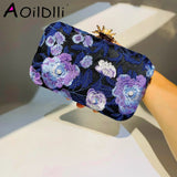 Women Embroidery Flowers Evening Clutch Bags Diamond Banquet Shoulder Bags