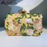 Women Embroidery Flowers Evening Clutch Bags Diamond Banquet Shoulder Bags