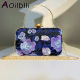 Women Embroidery Flowers Evening Clutch Bags Diamond Banquet Shoulder Bags