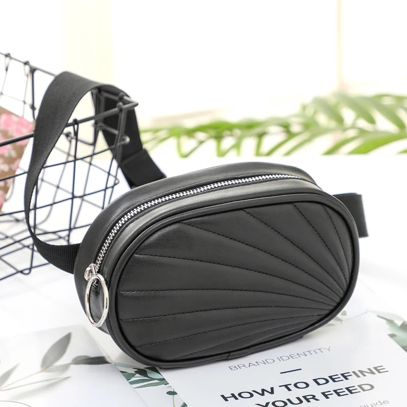 Women Zipper Waist Pack Fanny Pack Pu Leather Waist Bag
