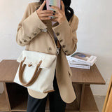 Women Canvas Shoulder Bags Large Capacity Casual Totes Preppy Style