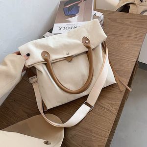 Women Canvas Shoulder Bags Large Capacity Casual Totes Preppy Style