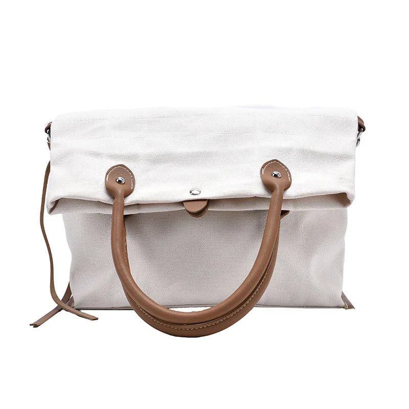 Women Canvas Shoulder Bags Large Capacity Casual Totes Preppy Style
