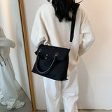 Women Canvas Shoulder Bags Large Capacity Casual Totes Preppy Style