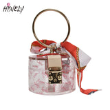 Metal Handle Acrylic Clutch Bag With Scarf