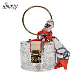 Metal Handle Acrylic Clutch Bag With Scarf
