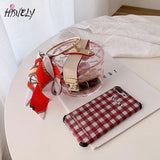 Metal Handle Acrylic Clutch Bag With Scarf