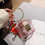 Metal Handle Acrylic Clutch Bag With Scarf