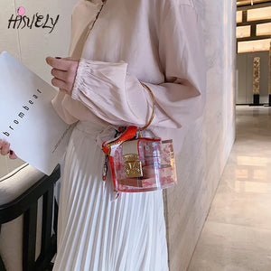 Metal Handle Acrylic Clutch Bag With Scarf