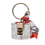 Metal Handle Acrylic Clutch Bag With Scarf