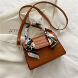 Women Handbag Chain Solid Purse Silk Scarf Shoulder Bag