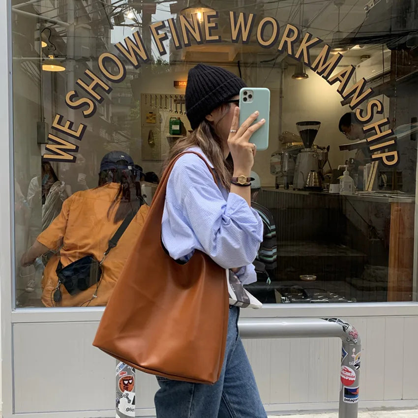 Vintage Soft PU Leather Shoulder Bag Casual Travel Tote