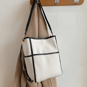 Canvas Shoulder Bag Wide Strap Messenger Bucket Bag