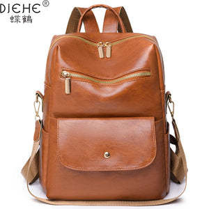 Vintage High Leather Backpack for Women