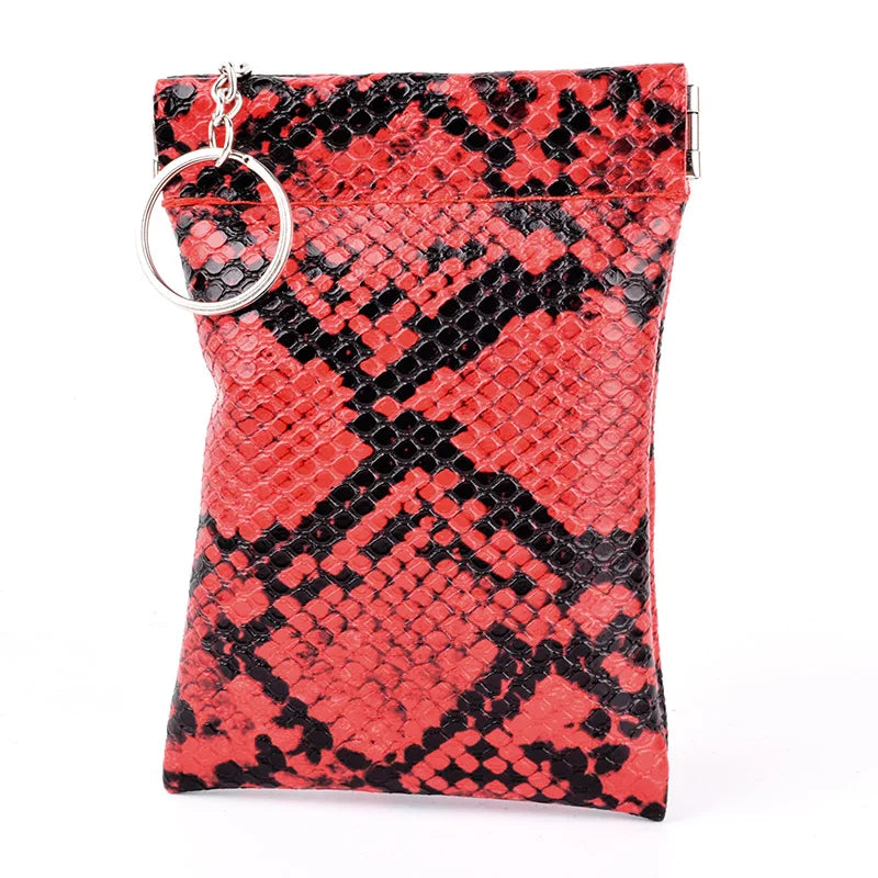 Key Holder Case PU Leather Serpentine Purse Men Storage Car Keychain Bag