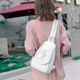 Women Leather Backpack Small Travel Backpack Flowers Embroidery School Bags