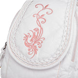 Women Leather Backpack Small Travel Backpack Flowers Embroidery School Bags