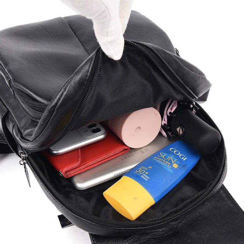 High Female Vintage Leather Backpack for Girls School Bag