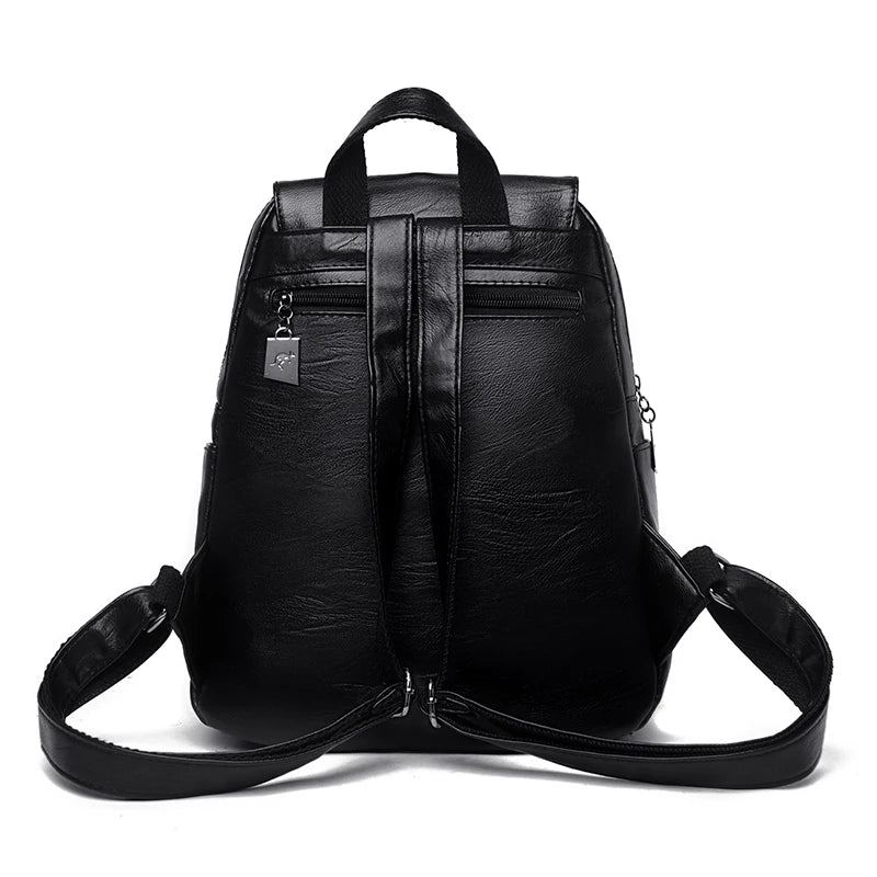High Female Vintage Leather Backpack for Girls School Bag