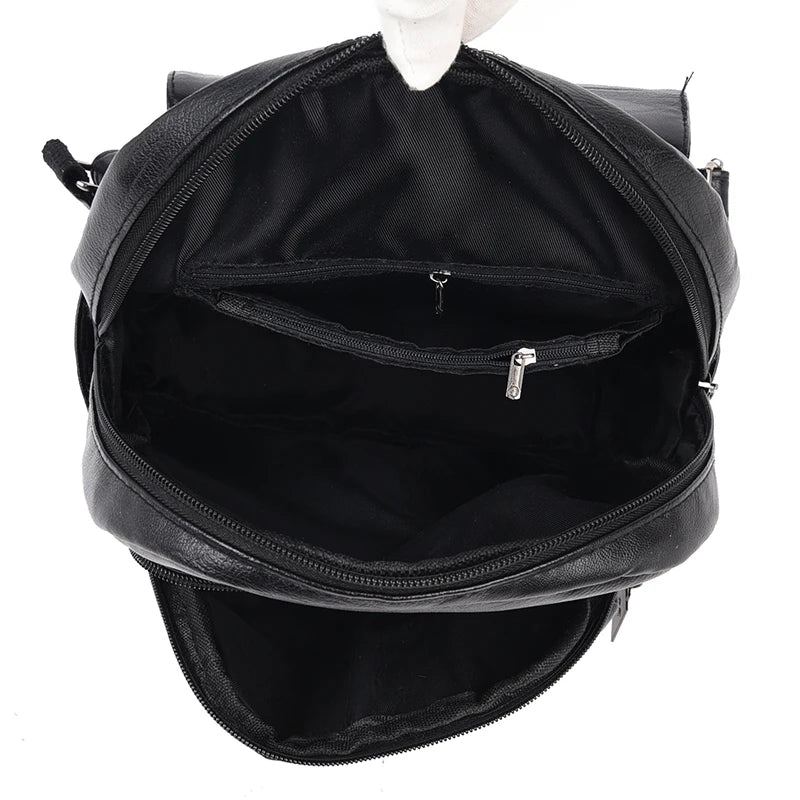 High Female Vintage Leather Backpack for Girls School Bag