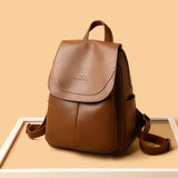 High Female Vintage Leather Backpack for Girls School Bag