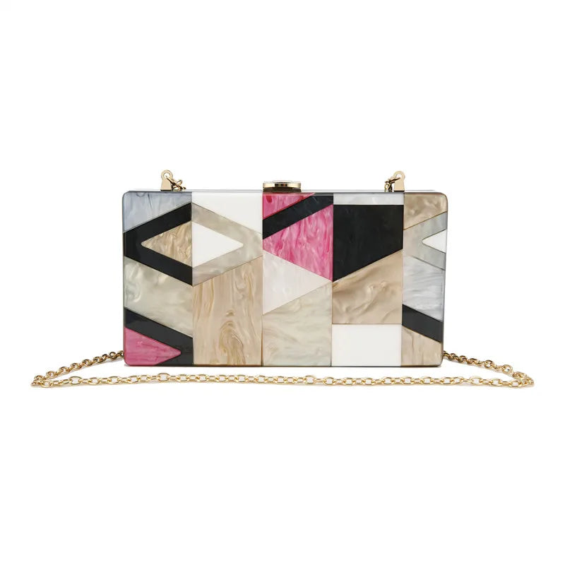 Acrylic Geometric Lattice Patchwork Handbag Party Prom Clutch