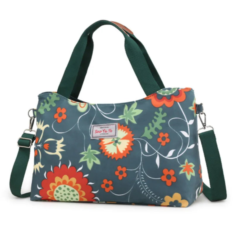 Waterproof Nylon Floral Handbag Women Messenger Bag
