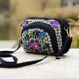Women National Style Flower Embroidery Canvas Shoulder Bag