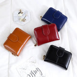 Women Retro Zipper Wallet Oil Wax Leather Short Wallet Small Card Bag