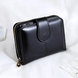 Women Retro Zipper Wallet Oil Wax Leather Short Wallet Small Card Bag