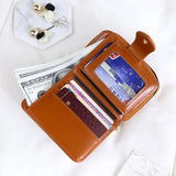 Women Retro Zipper Wallet Oil Wax Leather Short Wallet Small Card Bag