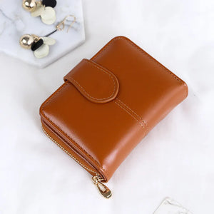 Women Retro Zipper Wallet Oil Wax Leather Short Wallet Small Card Bag