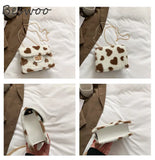 Heart Prints Plush Shoulder Bag Faux Fur Messenger Square Bags