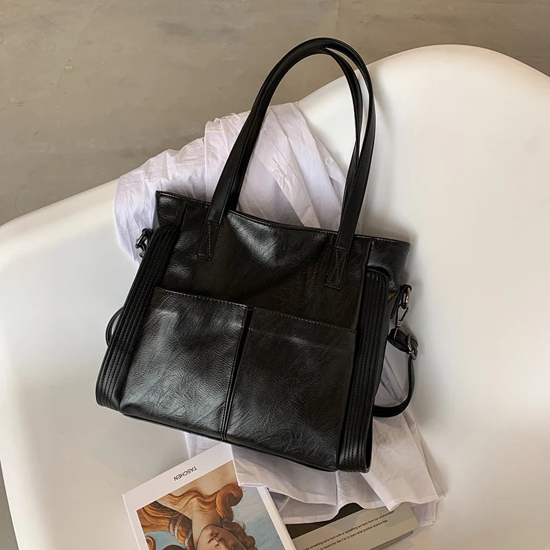 Women Retro Tote Bag Messenger Handbag High Soft PU Leather Shoulder Bag