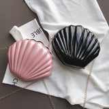 Women's Patent Leather Chain Messenger Bag with Scallop Design