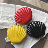 Women's Patent Leather Chain Messenger Bag with Scallop Design