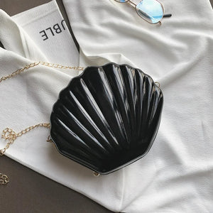Women's Patent Leather Chain Messenger Bag with Scallop Design